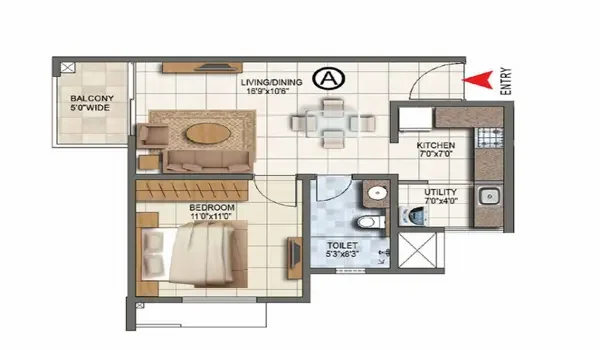 Featured Image of Prestige Ivy Green 1 BHK Apartment Floor Plan