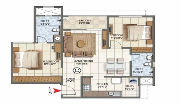 Featured Image of Prestige Ivy Green 2 BHK Apartment Floor Plan